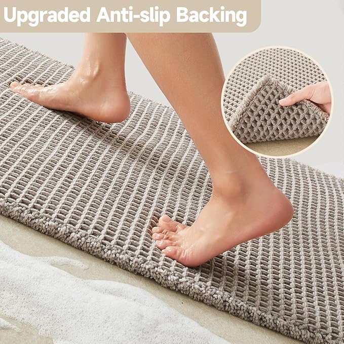 Waffle Runner Rug Bathroom, Long Boho Bathroom Rugs Non Slip Washable Super Absorbent Quick Dry Farmhouse Bath Decor, 60"x24" Light Grey
