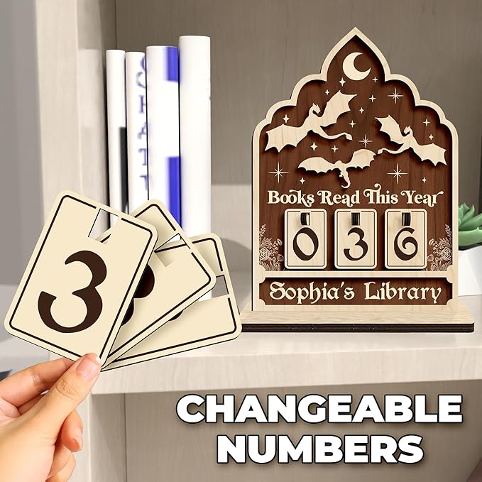 Fantasy Books Read This Year Counter with Name, Reading Challenge Book Tracker Sign, Bookish Gift for Women, Book Lovers, Librarians, Writers, Teachers, Bookshelf Accessories, Home Library Decor