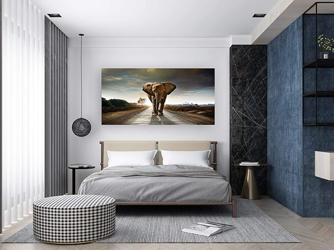 Muolunna D1275 Elephant Canvas Prints Wall Art Animals Photo Pictures Painting on Canvas Decor for Living Room Bedroom Home Office kitchen Wall Decor Stretched and Framed Grey Landscape Artwork