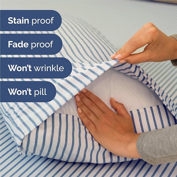 King 6 Piece Sheet Set - Cooling & Breathable Bed Sheets - Hotel Luxury Bed Sheets for Women, Men, Kids & Teens - Bedding w/Deep Pockets & Easy Fit - Soft & Wrinkle Free - King Blue Stripes Sheets