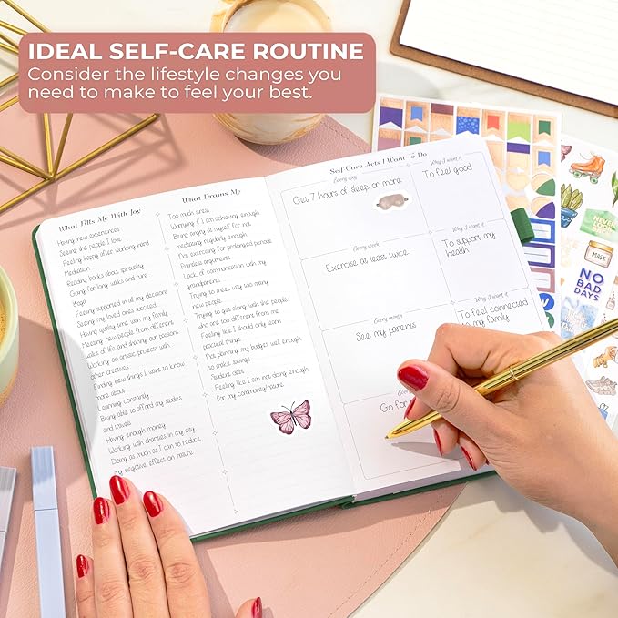 GoGirl Self-care Journal – Daily Mental Health Notebook with Mood & Wellness Trackers – Personal Development, Meditation & Reflection Journal for Women – Hardcover, Lasts 3 Months (Forest Green)