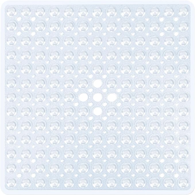 Clear Square Shower Mat Bathtub Mat Non Slip 21x21 Inch, Square Bath Mat for Inside Shower Tub, Shower Stall Mats for Bathroom Floor, Big Suction Cups Drain Hole, Easy Washable, BPA-Free