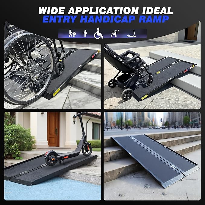 4FT Portable Wheelchair Ramp with Quick-Lock, Black Seamless Non-Slip Aluminum Folding Handicap Ramp,Threshold Ramp for Doorways, Wheel Chair Ramp for Home Steps, Loading Dock Plates
