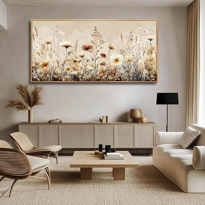 PHAOHUAXM Canvas Wall Art For Living Room Wall Decor For Office Bedroom Mural Abstract Ink-Wash Flower Artworks Restaurant Kitchen Decorations Printed Artworks Modern Home Decor 20"X40" Wood Framed