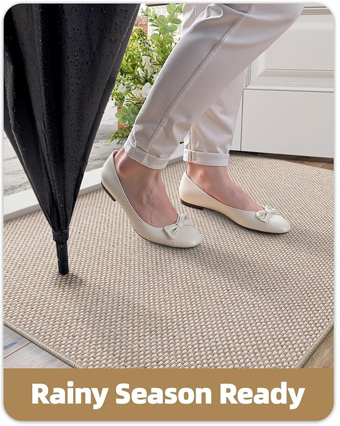 Color&Geometry Ultra-Thin Indoor Door Mat, 24"x36" Low-Profile Non-Slip Entryway Rug with Modern Geometric Texture, Washable Doormat for Indoor Entrance, Front Door, Khaki (Rolled-up NO Creases)