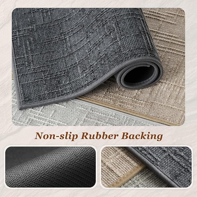 AMOAMI Bath Mat Non Slip Super Absorbent Quick Dry Bath Mats for Bathroom Floor Rubber Backing Washable Bathroom Rugs Modern Woven Jacquard Mat, Beside Tub Bath Rugs, 20" x 32", Darkgrey