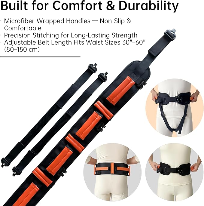 Upgraded Gait Belt with Metal Buckle, Transfer Belt with Handles and Leg Straps, Lift Belt for Seniors, Walking Support, Mobility and Elderly Assistance (Orange, Medium)