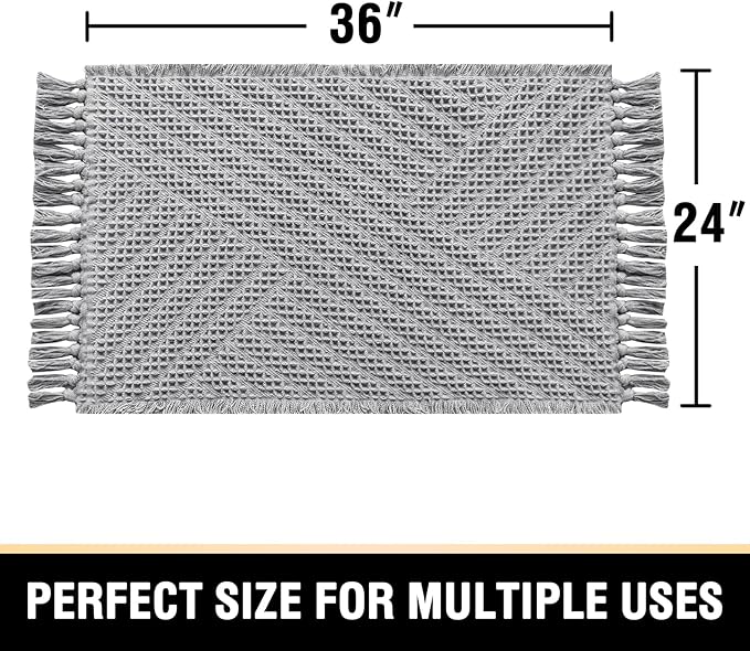 H.VERSAILTEX Waffle Bath Mat Super Absorbent Boho Bath Mat Non Slip Bath Rugs for Bathroom Floor Machine Washable Dry Fast Bathroom Rugs with Tassels, 24" x 36", Dove