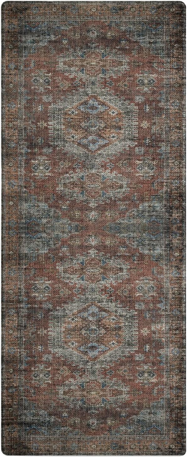 Color&Geometry Kitchen Floor Mats Anti Fatigue, Cushioned Boho Rugs,Waterproof Non Slip Kitchen Runner for Sink, Standing Mats for Office,24"x87",Dark Red
