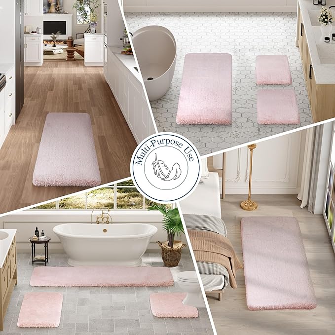 Walensee Large Bathroom Rug (24 x 72, Dusty Pink) Extra Soft and Absorbent Shaggy Bath Mat Machine Washable Microfiber Non Slip Luxury Floor Mat