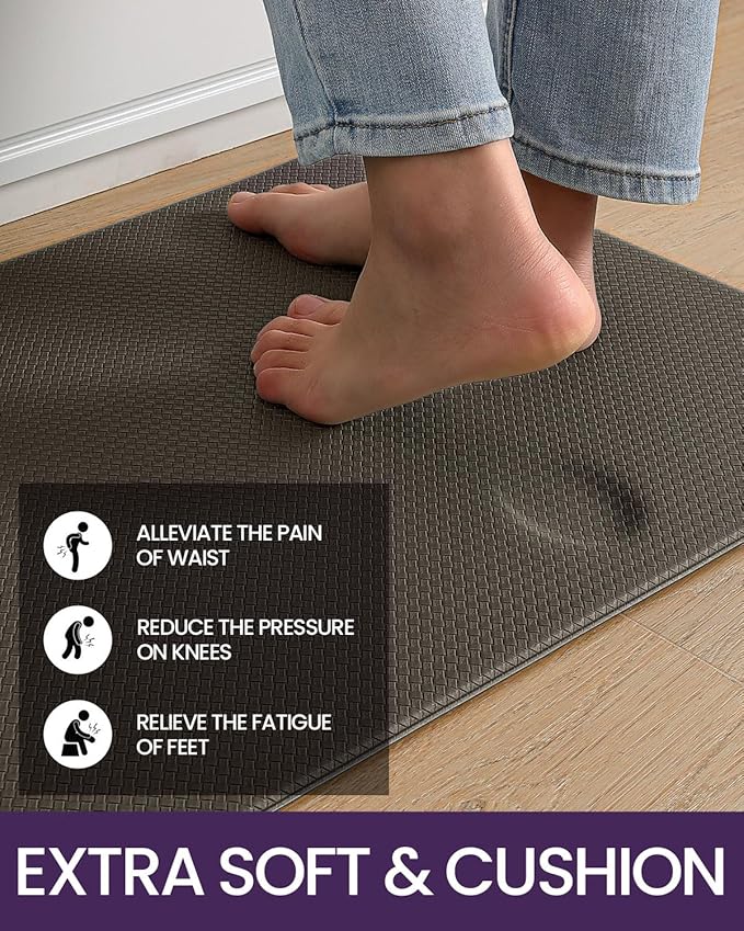 DEXI Kitchen Floor Mats Cushioned Anti Fatigue, 17x59, Standing Runner Rug Waterproof, Comfort Memory Foam Padded for Front Sink Laundry, Brown