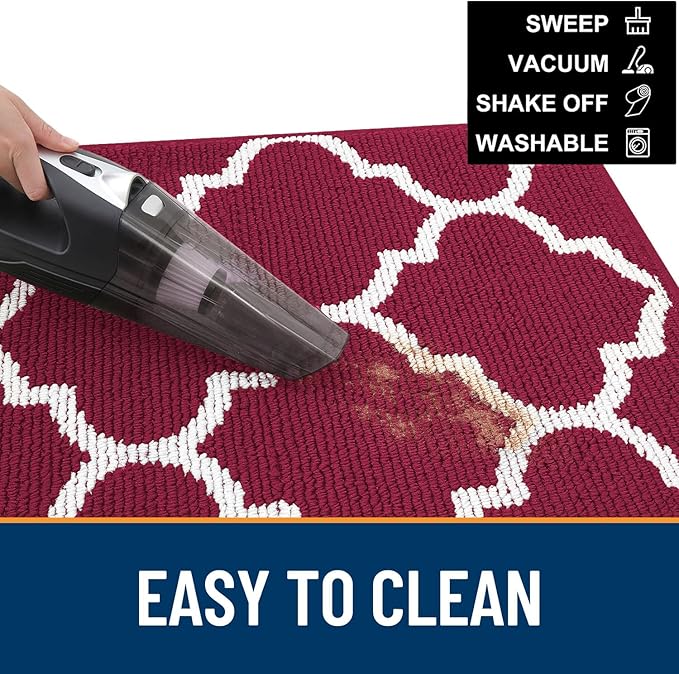 OLANLY Indoor Door Mat, 47x20, Non-Slip Absorbent Resist Dirt Entrance Mat, Washable Low-Profile Inside Floor Doormats for Entryway, Red