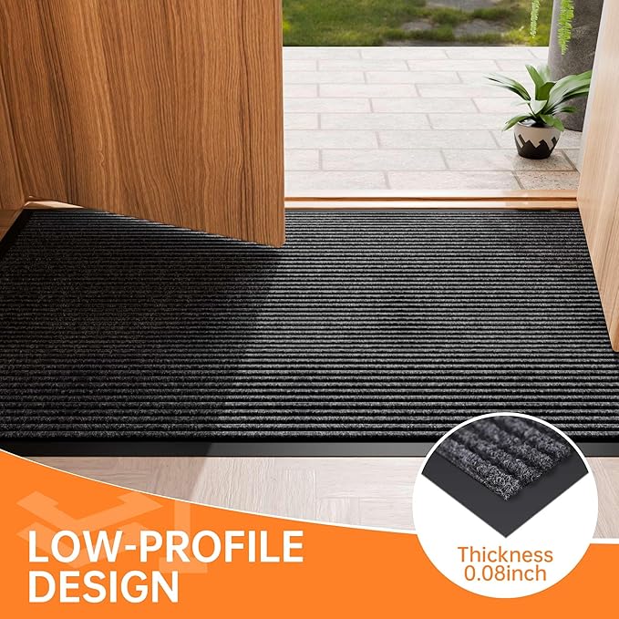 Indoor Outdoor Door Mat, 6’ x 4' Doormat for Entryway, Rubber Backing Non Slip Front Door Mat Outside Entrance, Super Absorbent Commercial Floor Mat for Home Office, Grey