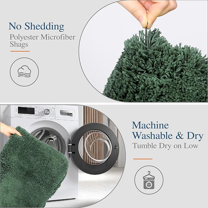 Walensee Bathroom Rug (24 x 72, Hunter Green) - Extra Soft, Absorbent Shaggy Microfiber Bath Mat, Non Slip, Machine Washable, Luxury Bathroom Floor Mat