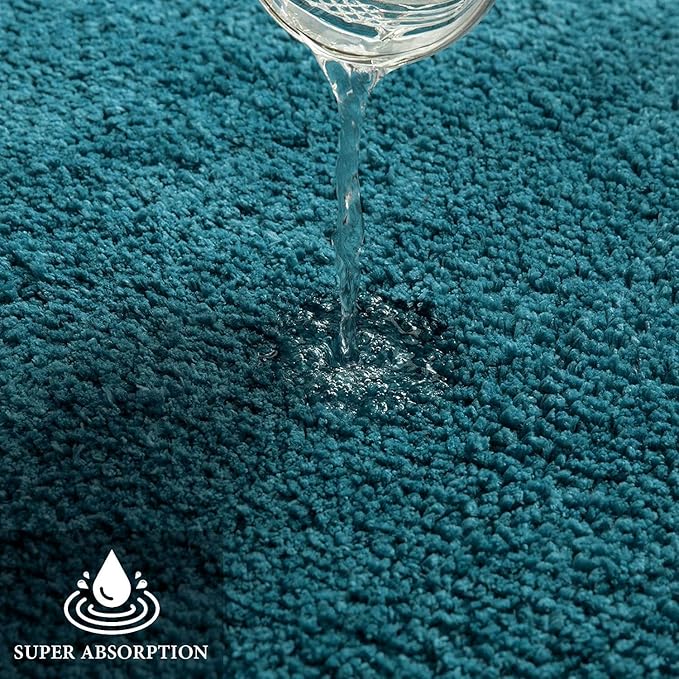 MIULEE Extra Thick Non Slip Bathroom Rug Shaggy Soft Bath Mat Plush Microfiber Absorbent Water for Shower Tub Machine Washable (Teal, 16x48 Inches)