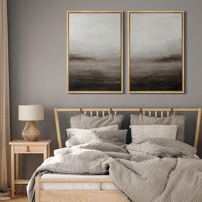 MUDECOR Framed Canvas Print Wall Art Neutral Abstract Modern Minimalist Landscape in Beige and Gray Illustrations Modern Art Decorative Bohemian for Living Room, Bedroom, Office - 24"x36"x2 Natural