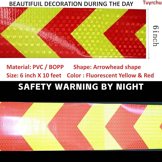 Reflective Tape 6 inch X 10 feet, Outdoor Waterproof Hazard Conspicuity Safety Warning Industrial Marking Tape