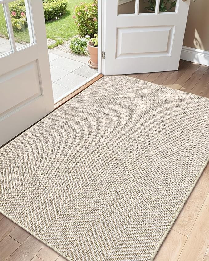 Color&Geometry Extremely White Beige Ultra Thin Indoor Door Mat 36"x60", Machine Washable Front Door Mat Non Slip, Low Profile Entrance Mat Indoor, Absorbent Carpet for Inside, Entry, Entryway (FOLD)