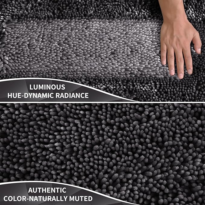 Yimobra Bathroom Rugs Sets 2 Piece, Soft Absorbent Bath Mat and U-Shaped Toilet Rug with Non Slip Backing, Luxury Shaggy Bath Mats for Bathroom, Machine Washable, 31.5"x20"+24"x20", Dark Grey