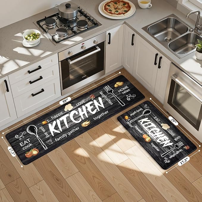 KIMODE Anti Fatigue Kitchen Mat 2PCS,Non Slip Waterproof Kitchen Rugs,Farmhouse Grey Kitchen Mat for Floor,Cushioned Comfort Foam Standing Mat for Home,Laundry,Sink,Desk