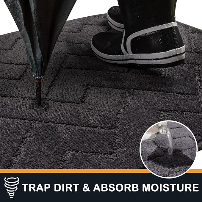 PURRUGS Dirt Trapping Door Mat 24" x 35.5", Non-Slip Machine Washable Entry Rug, Shoe Scraper, Dog Doormat, Super Absorbent Welcome Mat for Front & Back Door, Muddy Wet Shoes & Paws, Charcoal