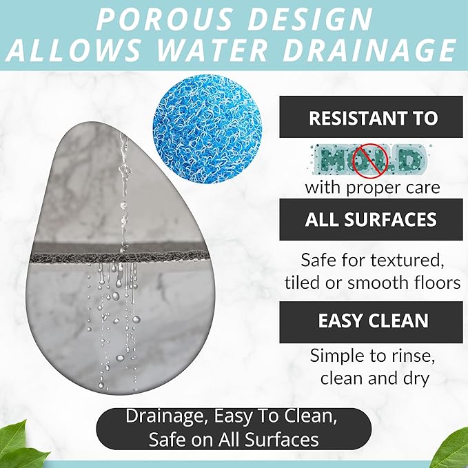 Enkosi Loofah Shower Mat with Drain Hole – Cushioned Anti-Slip Square Bath Mat for Showers, and Bathroom Floors – Textured PVC, Non Slip Safety Pad for Walk-in Stalls and Wet Areas (27x27 Aqua Blue)