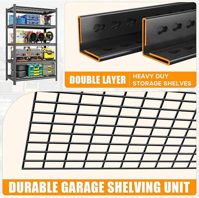 72" H X 48" W X 24" D Heavy Duty Garage Shelving Unit 5 Tier 3500 LBS Storage Shelves Adjustable Industrial Metal Wire Shelf Unit for Garage,Basement,Pantry,Warehouse,Commercial