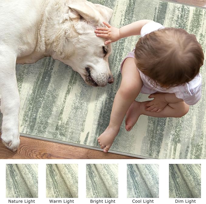 Modern Abstract Runner Rug 2x6, Sage Green Grey Washable Entryway Runner Non-Slip Soft Hallway Rug Runner Thin Print Faux Wool Carpet for Kitchen Bedroom Laundry Room Indoor