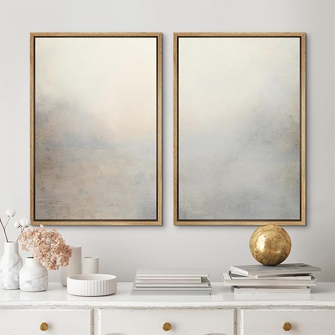 MUDECOR Framed Canvas Print Wall Art Soft Gradient Abstract Misty Landscape Illustrations Modern Art Decorative Bohemian Colorful Chic for Living Room, Bedroom, Office - 16"x24"x2 Natural