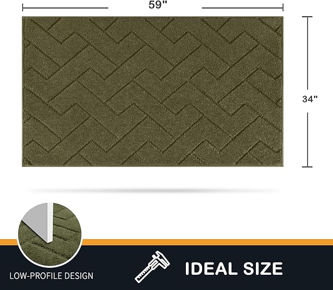 PURRUGS Dirt Trapping Door Mat 34" x 59", Non-Slip Machine Washable Entry Rug, Shoe Scraper, Dog Doormat, Super Absorbent Welcome Mat for Front & Back Door, Muddy Wet Shoes & Paws, Sage Green