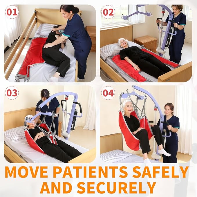 Patient Lift Divided Leg Sling – Heavy Duty 500 lbs Capacity, Easy Hygiene Access with Handles & Pocket, Machine Washable – Small/Medium/Large for Elderly, Disabled & Bariatric Care (Red, M)