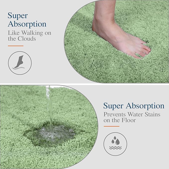Walensee Large Bathroom Rug (24 x 36, Sage Green) Extra Soft and Absorbent Shaggy Bath Mat Machine Washable Microfiber Non Slip Luxury Floor Mat