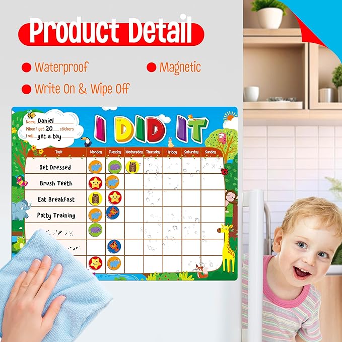 Magnetic Reward Chart, Dry Erase Task Board-One Chart & 72 Magnetic Reward Magnets, Jungle Theme Behavior Tracker for Daily Routine, Potty Training