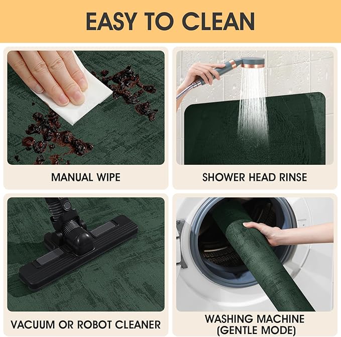 Ultra Thin Bath Mat, Upgrade Backing Non Slip Thin Bath Mats Fit Under Door, Quick Dry Ultra Absorbent Bathroom Rugs, Machine Washable Bath Rugs for Bathroom, Bathtub, Deep Green/Marble/32"x20"