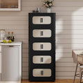 5 Tiers Folding Storage Cabinet,20" Side Wide Stackable Storage Bins with Doors and Wheels, Space Saving Plastic Cabinet for Living Room, Office, Dorm, Retro Black