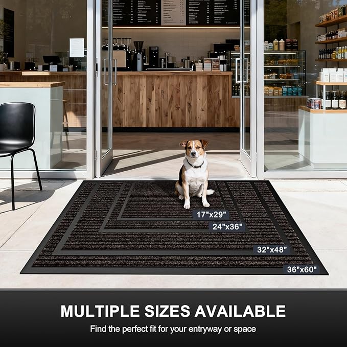 Non-Slip Waterproof Rubber Door Mat, 3' x 5' Commercial Floor Mat for High Traffic Areas, Easy Clean Low Profile, for Entrance, Indoor/Outdoor, Office, Patio, Garage