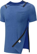 Poriff Men's Post Shoulder Surgery Recovery Shirts Full Tear Away Short Sleeve Snap Chemo Port Access Shirt