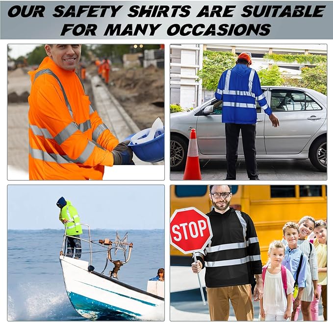 Amylove 4 Pcs Reflective Safety T Shirt High Visibility Work Shirts Sun Protection Construction