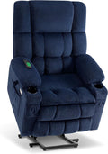 MCombo Dual Motor Large Power Lift Recliner Chair for Elderly, Lay Flat Lift Chair with Heat and Massage, Big Lift Recliner for Tall People, Cup Holders, Fabric 7896 (Large, Navy Blue)