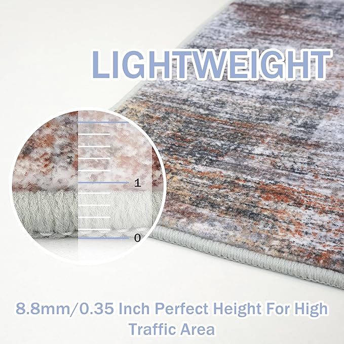 IOHOUZE Abstract Runner Rug 2x10 Ft Washable Runners for Hallways, Non Slip Kitchen Runner Printed Faux Wool Entryway Runner Indoor, Modern Abstract Floor Carpet for Hall Kitchen, Orange Grey