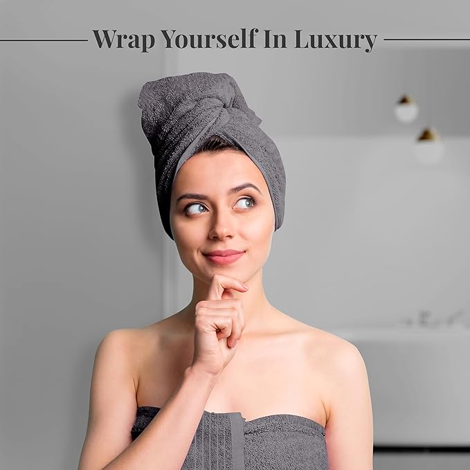 Tens Towels Pack of 8 Towels Set, 2 Extra Large Bath, 2 Hand, 4 Washcloths, 100% Cotton, Lighter Weight, Quicker to Dry, Super Absorbent, Perfect for Bathroom, Dark Grey