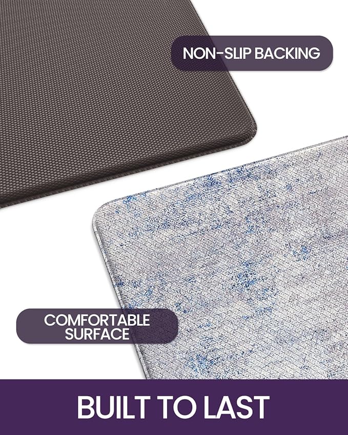 DEXI Kitchen Floor Mats Cushioned Anti Fatigue, 23x86 Long Wide Standing Comfort Runner Rug, Waterproof Retro Floral Memory Foam Padded for Front Sink Laundry, Blue