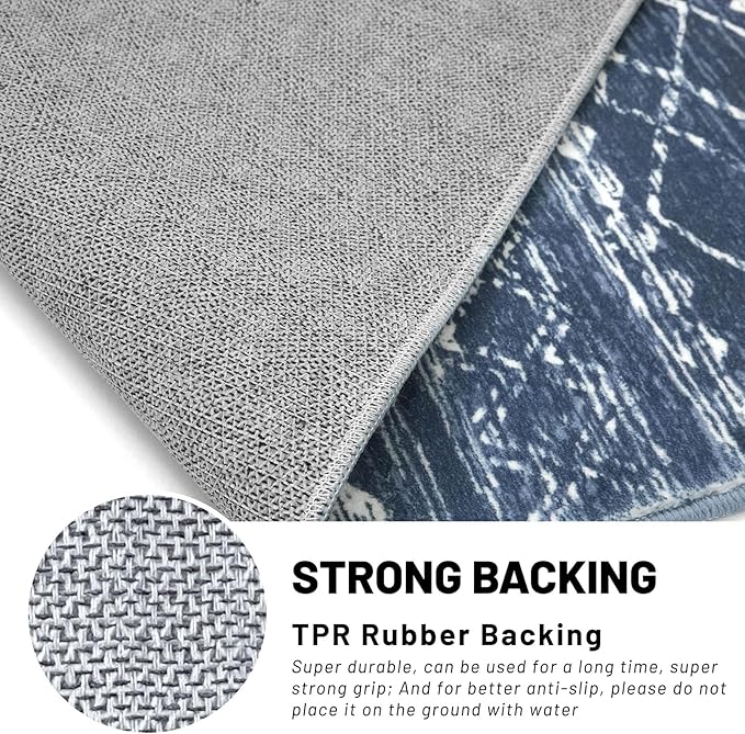 KUTA Boho Kitchen Rugs 2x5 ft Navy Blue Moroccan Washable Runner Rug Non-Slip Vintage Hallway Runners Ultra Soft Distressed Geometric Floor Carpet for Bedroom Laundry Living Room