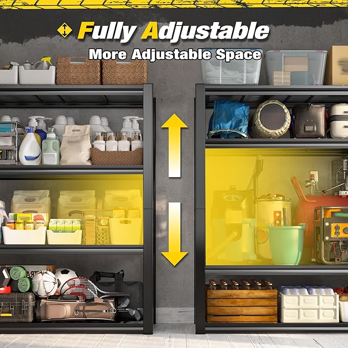 REIBII 40" W Storage Shelves 2200LBS Garage Shelving Heavy Duty Metal Shelving Adjustable Metal Shelves Industrial 4 Tier Shelf for Warehouse Basement Pantry Kitchen 40" W x 19.7" D x 59.9" H Black