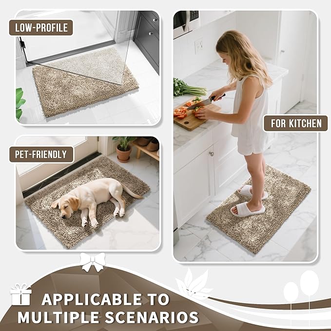 Yimobra Bathroom Rug Set 2 Piece, Luxury Shaggy Bath Mat Set with Non Slip Backing, Ultra Soft & Absorbent Mats for Bathroom Floor, Machine Washable, 31.5"x20"+24"x17", Camel