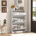 Shoe Cabinet with 3 Flip Drawers, 47" Slim Hidden Wood Shoe Storage Cabinet with Adjustable Shelf, Freestanding Narrow Shoe Rack Organizer for Entryway, Hallway, White