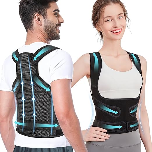 Posture Corrector Upgraded Back Brace for Women and Men, Adjustable Full Back Support, Shoulder Straightener for Hunchback, Scoliosis, Lumbar, Spine, Black (Small)