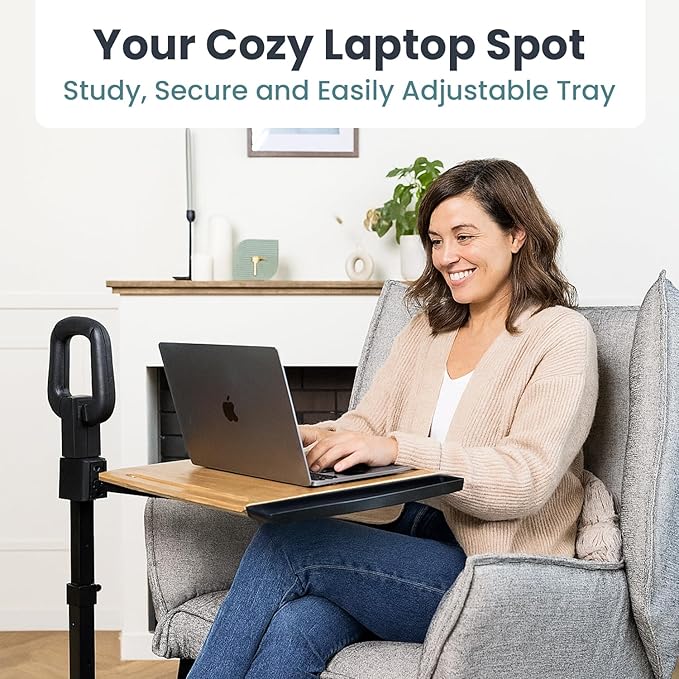 PELEGON Tray Table, 360° Swivel Table for Recliner, Adjustable Height with X-Large Table for Eating and Laptop, TV Trays for Couches & Chairs with Ergonomic Stand Assist Safety Handle for Elderly