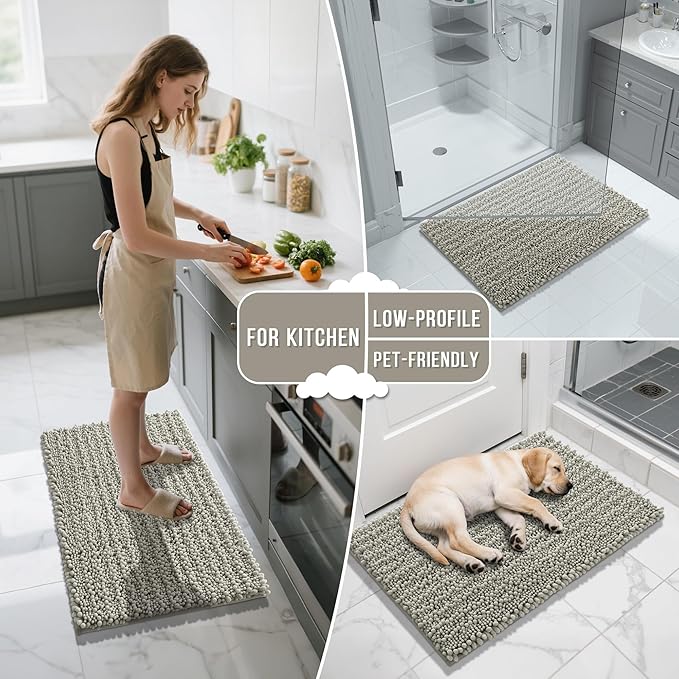 Yimobra Large Bathroom Rugs Non Slip Washable 36x24 Inch - Ultra Soft Absorbent Chenille Bath Mat, Quick Dry Shaggy Floor Carpet for Tub Shower, Sand Home Decor Accessories