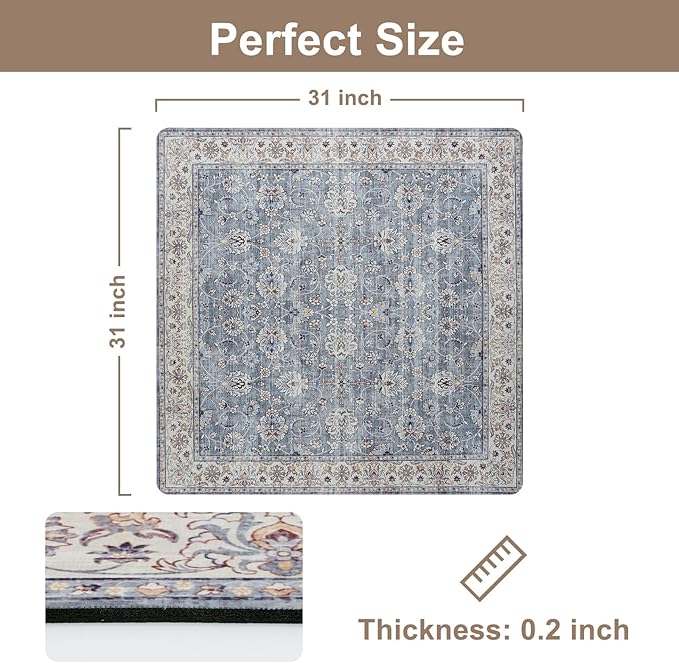 OJIA Stair Treads Non-Slip Matching Mat for Wooden Steps, Square Capet Stair Treads Rubber Backing Stair Runner Anti-Slip Stair Landing Mat 31x31 Inch Stair Rugs